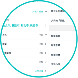 豊富な検索機能で、理想のお相手を探しやすい。